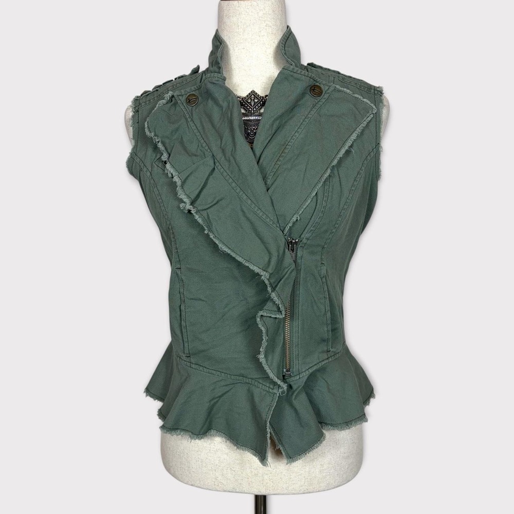 William Rast Military Peplum Zip Vest XS Grunge Studded Ruffle Academia Preppy
